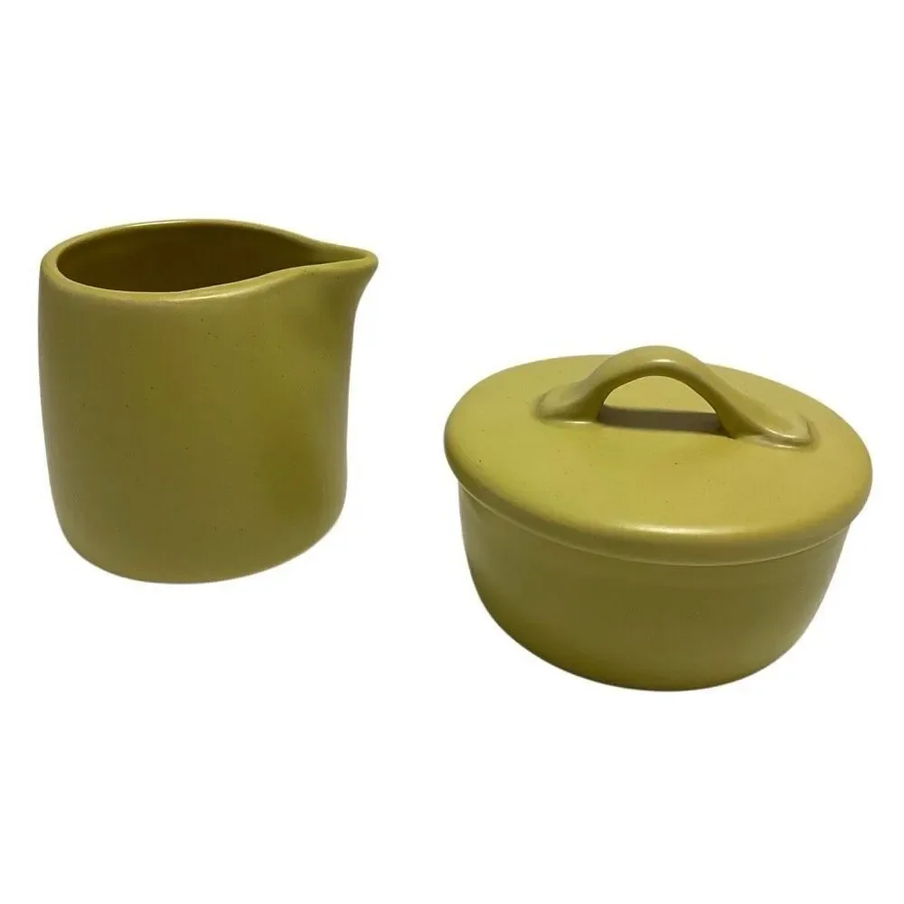 Crate & Barrel Creamer and Sugar Bowl. Signed B. Eigen. Pea green
